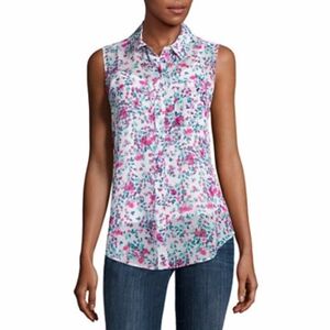 Liz Claiborne Sleeveless Floral Blouse - Pink and Blue